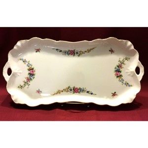 Andrea By Sadek Tray Dish Long Floral Sandwich Cookies Porcelain VTG Japan 15"